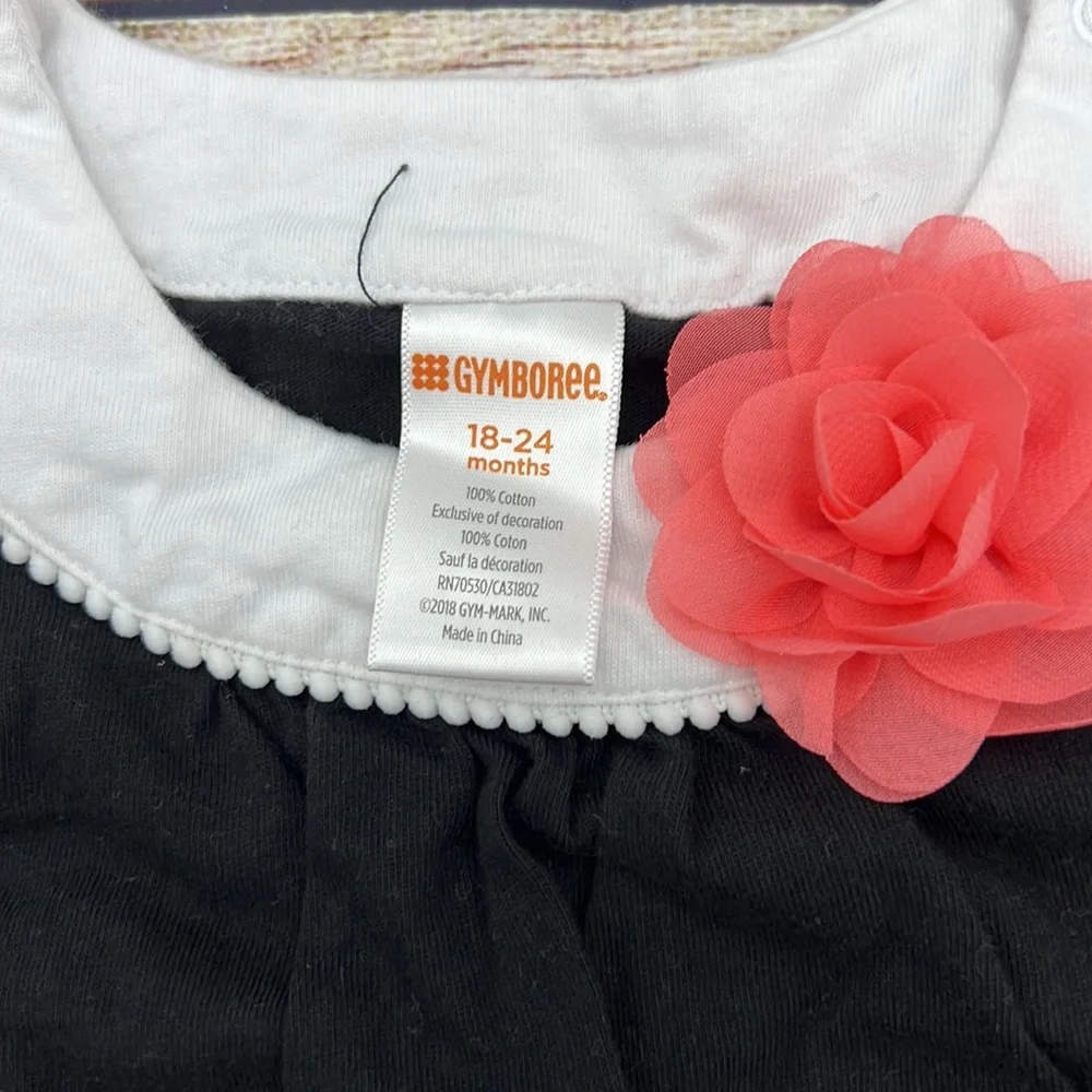 Gymboree Black and White Romper with Peach Flower Size 18 to 24 Months